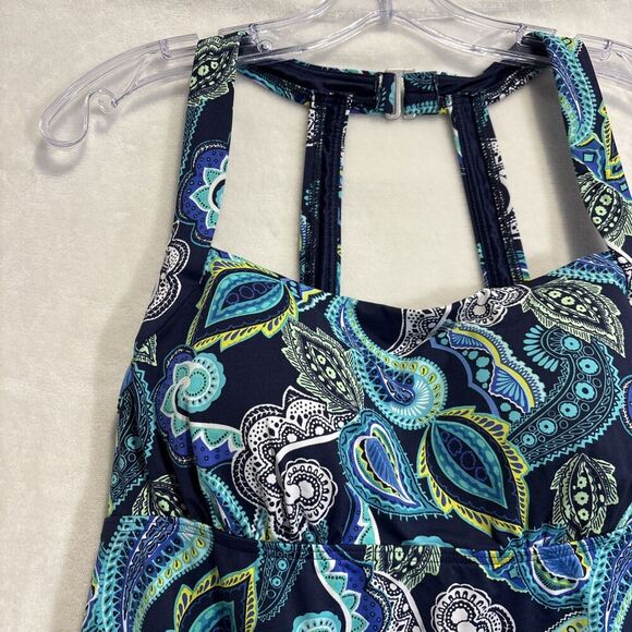 Lands End Women's Blouson Tankini Top Colorful Paisley Size 10 Beach Pool Cruise - Picture 2 of 16